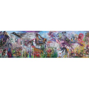 Farrukh Shahab, Bird Series, 20 x 66 inches, Mix Media On Canvas, Figurative Painting, AC-FS-123